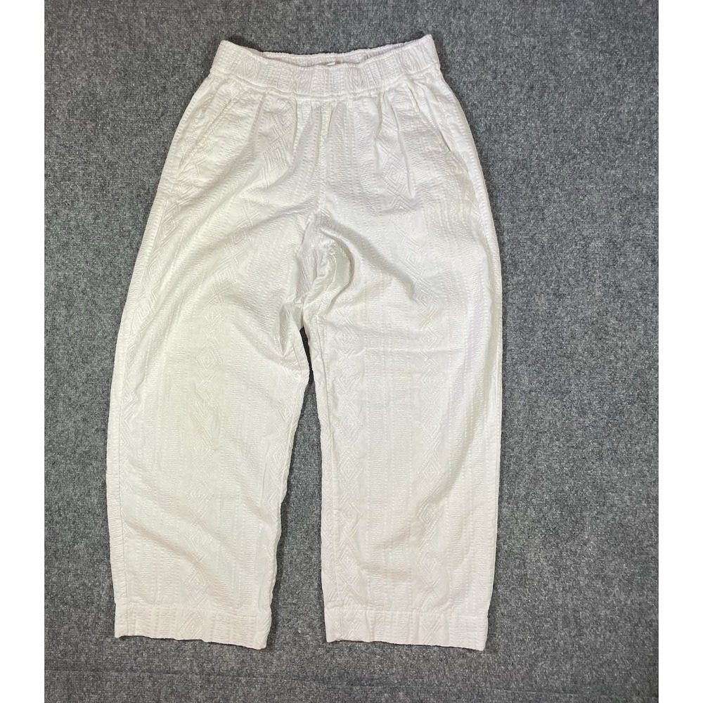 Cynthia Rowley Wide Leg Casual Pants Size Small White Linen Cotton Fun Pullon